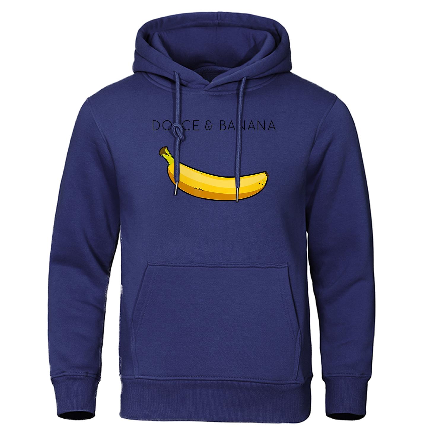 

Dolce & Banana Миле Чоловіче Худі з Принтом Вільний Повсякденний Одяг Модні Теплі Флісові Худі Особистість Вуличний Хіп-Хоп Світшот XXL темно-синього кольору