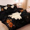 3-teiliges Bohemia Herbst Halloween Druck Bettbezug-Set, Entzückendes lächelndes Geist Orange Herbstblume Spinnennetz Fledermaus Muster Bettwäsche