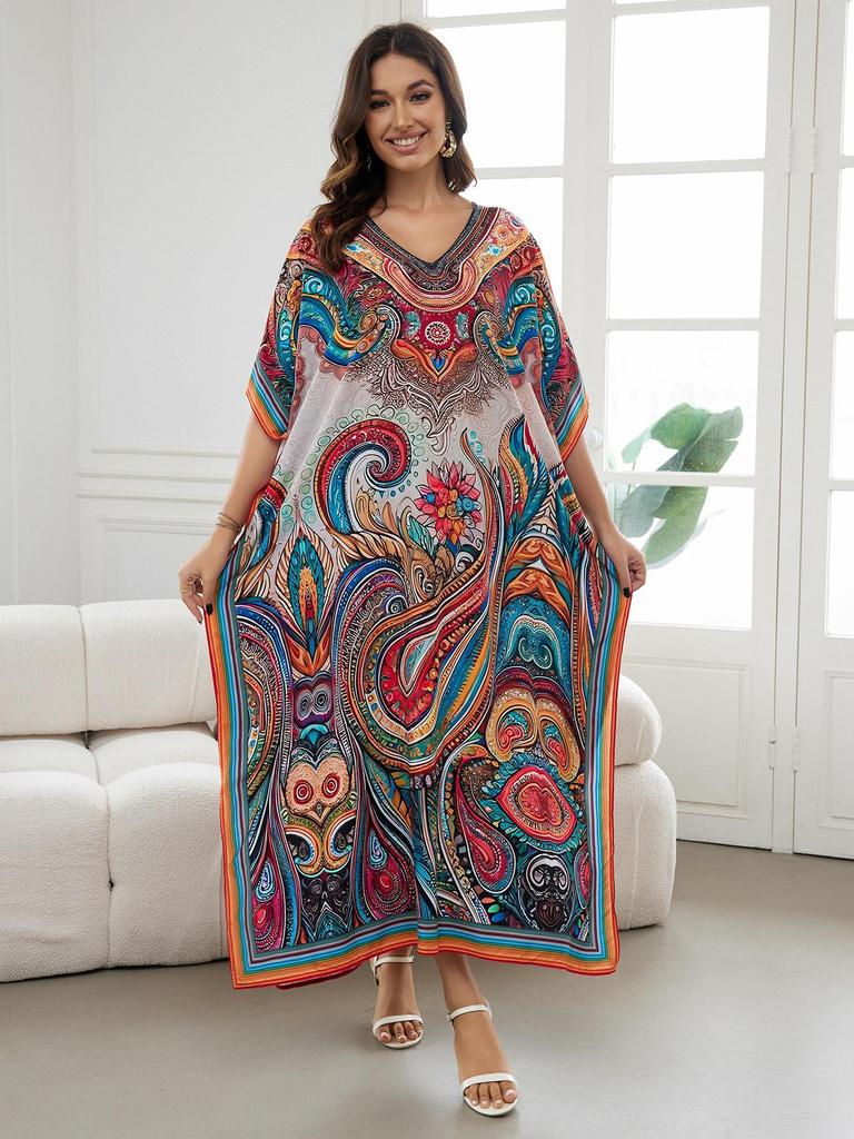 European-American Cotton Tie-Dye Beach Dress: Loose Robe & Bikini Cover-Up