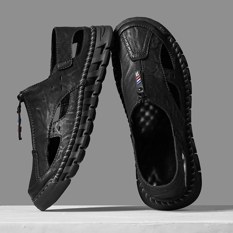 Fashion Leather Sandals Man Casual Loafers Luxury Design Slip on Male Dress Sandals Leisure Style Big Size Outdoor Wear-resistant Sole