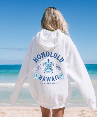 Hawaiian Hibiscus Flower Hoodie Honlulu Sweatshirt Women's Beach Resort Shirt Spring and Autumn Casual Turtle Print Pullover