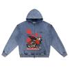 DTG print Knitted Denim Zip-Up Hoodie Racing Car Graphic Brother Print Zipper Hoodies  