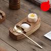 Acacia Wood Egg Tray with Golden Spoon Portable Egg Storage Tray Organizer Rack Punch Cup Holder for Household Kitchen Gadget