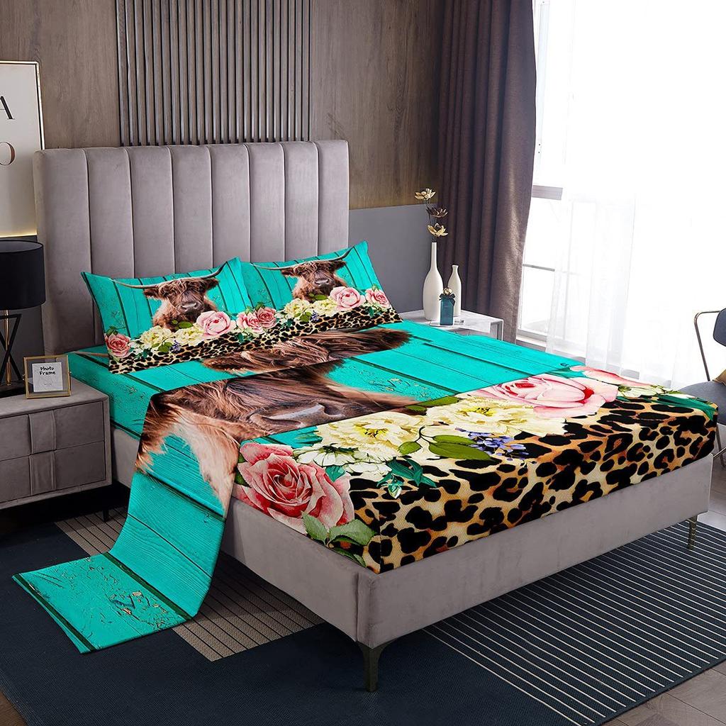 Chapéu de Cama com Padrão de Frutas Abacate Desenho Animado Conjunto de Roupa de Cama de Quatro Peças Decoração de Roupa de Cama para Quarto de Dormitório