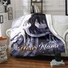 1pc Iguro Obanai Blanket with Custom Name, Gift, for Men and Women, Soft Blanket, Good for Sofa Bed Couch Travel, Lightweight Flannel Blanket