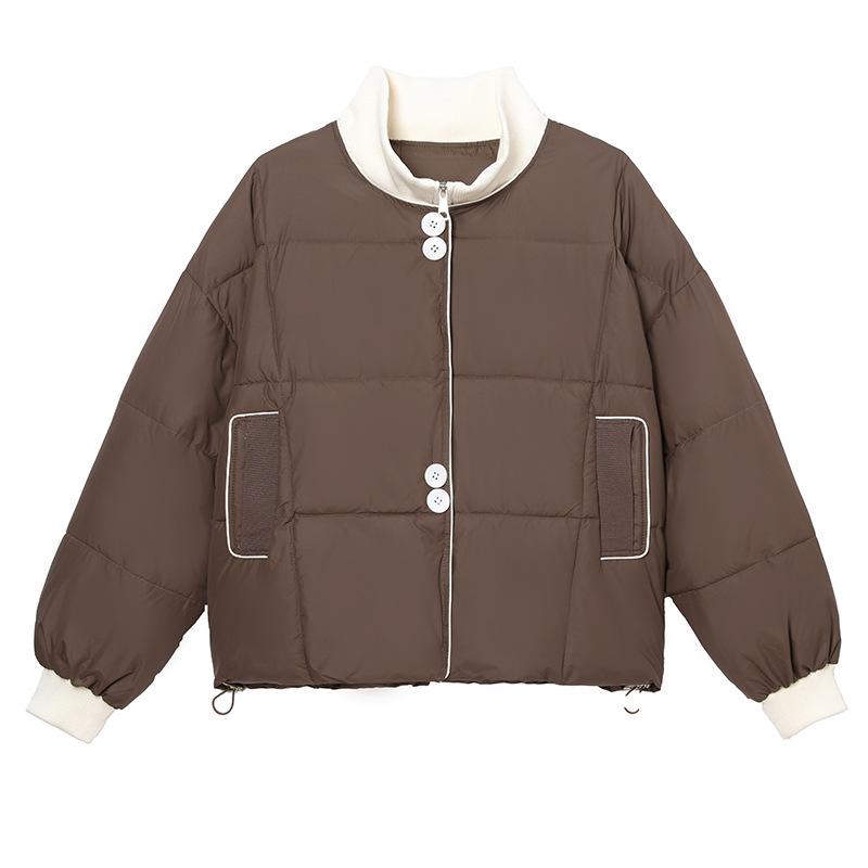 Fake two contrasting knitted patchwork down cotton jacket women's winter 2025 new plus-size design short stand-up collar jacket