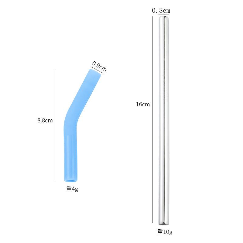 

Long Metal Straw With Silicone Tips Cleaning Brush Stainless Steel Drinking Straw With Covers