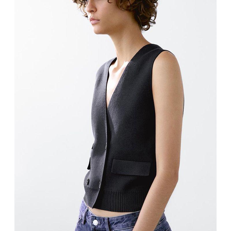 MD Summer Women's Clothing Gas Field Capable Young Ol Commute Style Double Breasted Light V-neck Knitted Vest 5723678