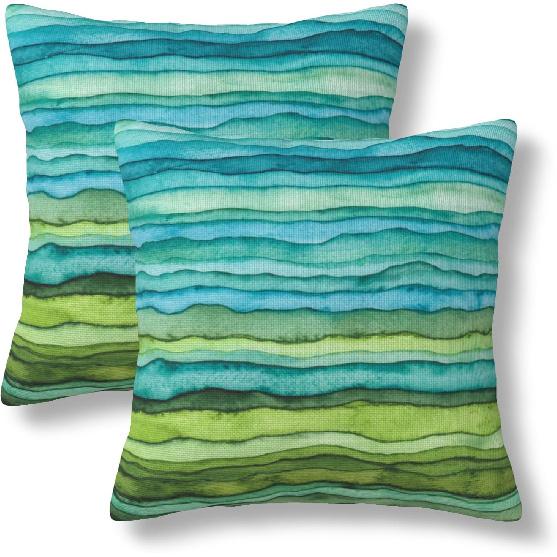 Teal Blue Green Throw Pillow Covers 18x18 Set of 2 Watercolor Aqua Waves Decorative Pillow Covers Abstract Striped Outdoors Pillowcase Cushion Case