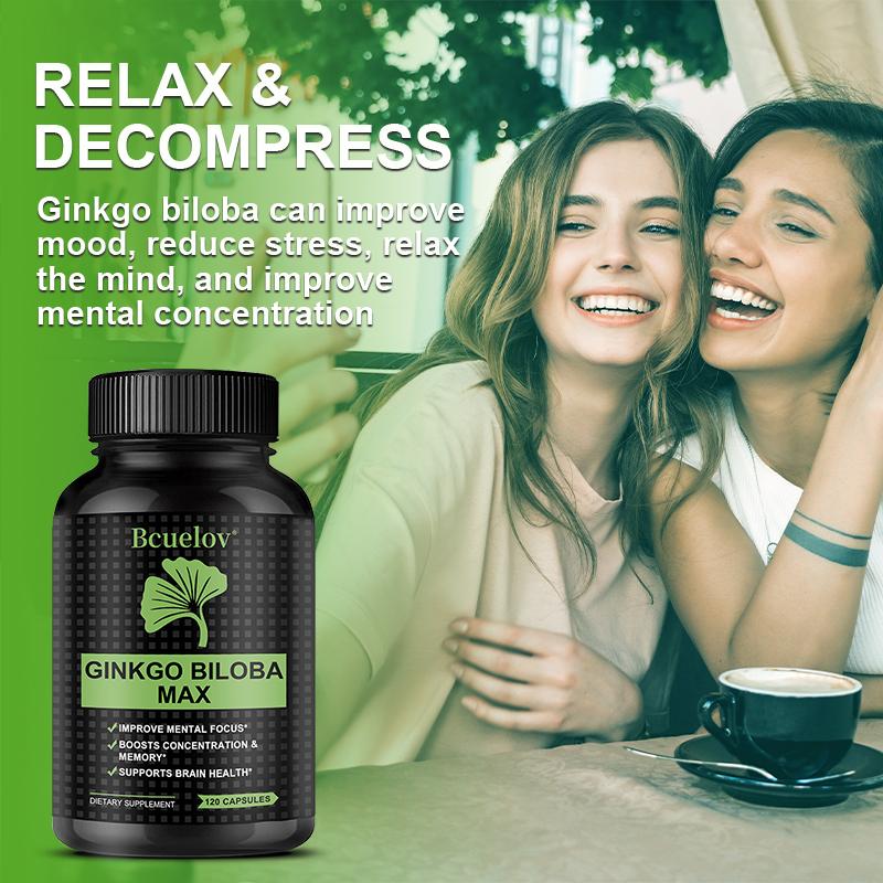 Bcuelov Ginkgo Leaf MAX Capsules with Ginkgo Leaf Boosting Focus and Memory Support 120 Vegetarian Capsules