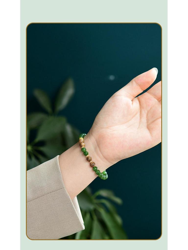 Chinese Style Hetian Jade & Agarwood Bracelet with 925 Silver Spacers