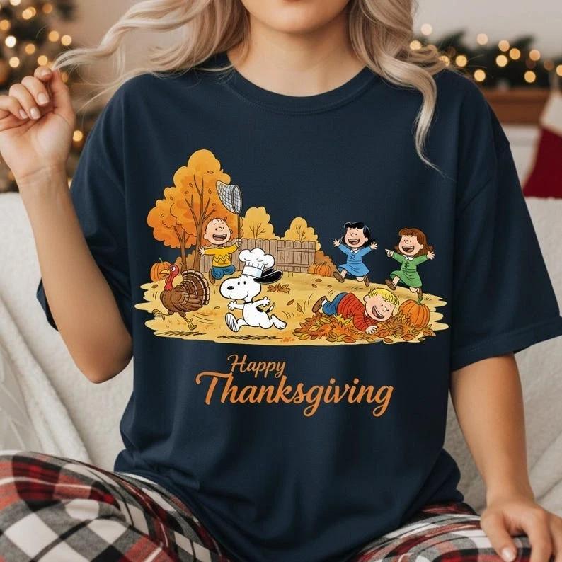 Fall Peanuts Snoopy and Charlie Brown Thanksgiving Unisex T-Shirt XXXXL