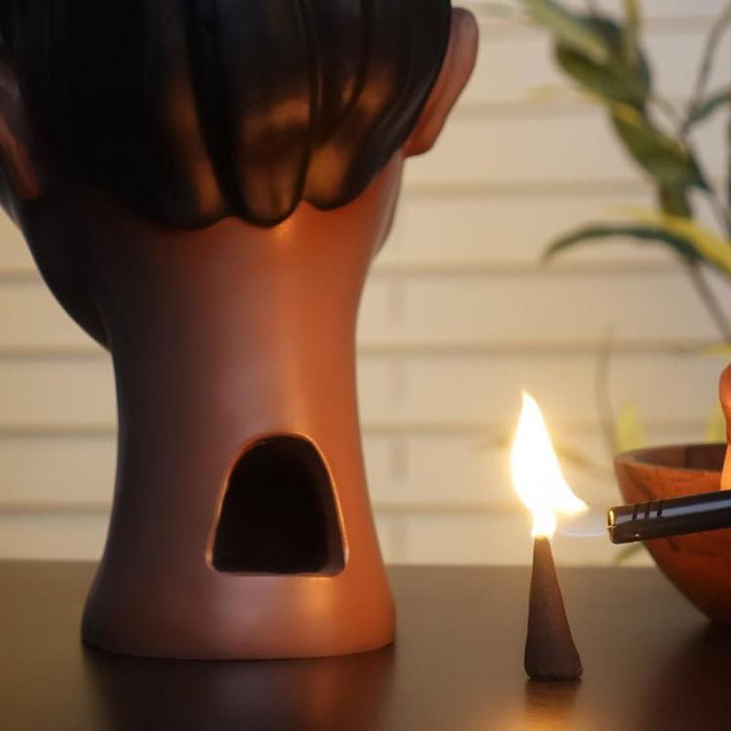Black Woman Head Incense Burner Handmade Incense Holder Decorative Airflow Incense Burner Statue Art Decor For Aromatherapy