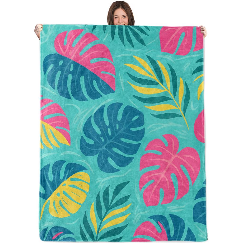 Tropical Palm Leaves Throw Blanket Ultra Soft Warm Lightweight Cozy Plush Blanket for Bed Chair Car Sofa Couch Bedroom Dorm