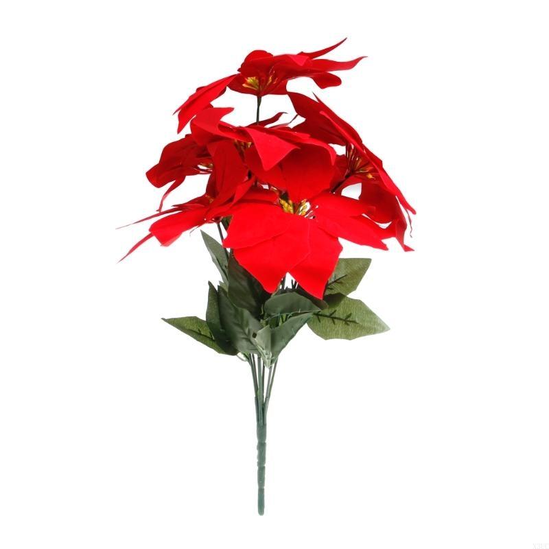 Artificial Silk Poinsettias Flowers Centerpiece Bouquet Christmas Home Decor X3UC
