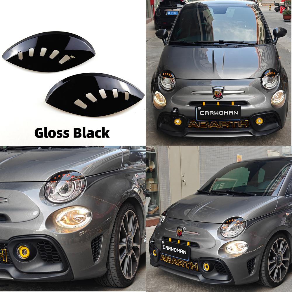 

High Quality ABS Plastic Glossy And Matt Black Color New Angry Eyelid For Fiat 500 Abarth 696 595 With Washer Cover