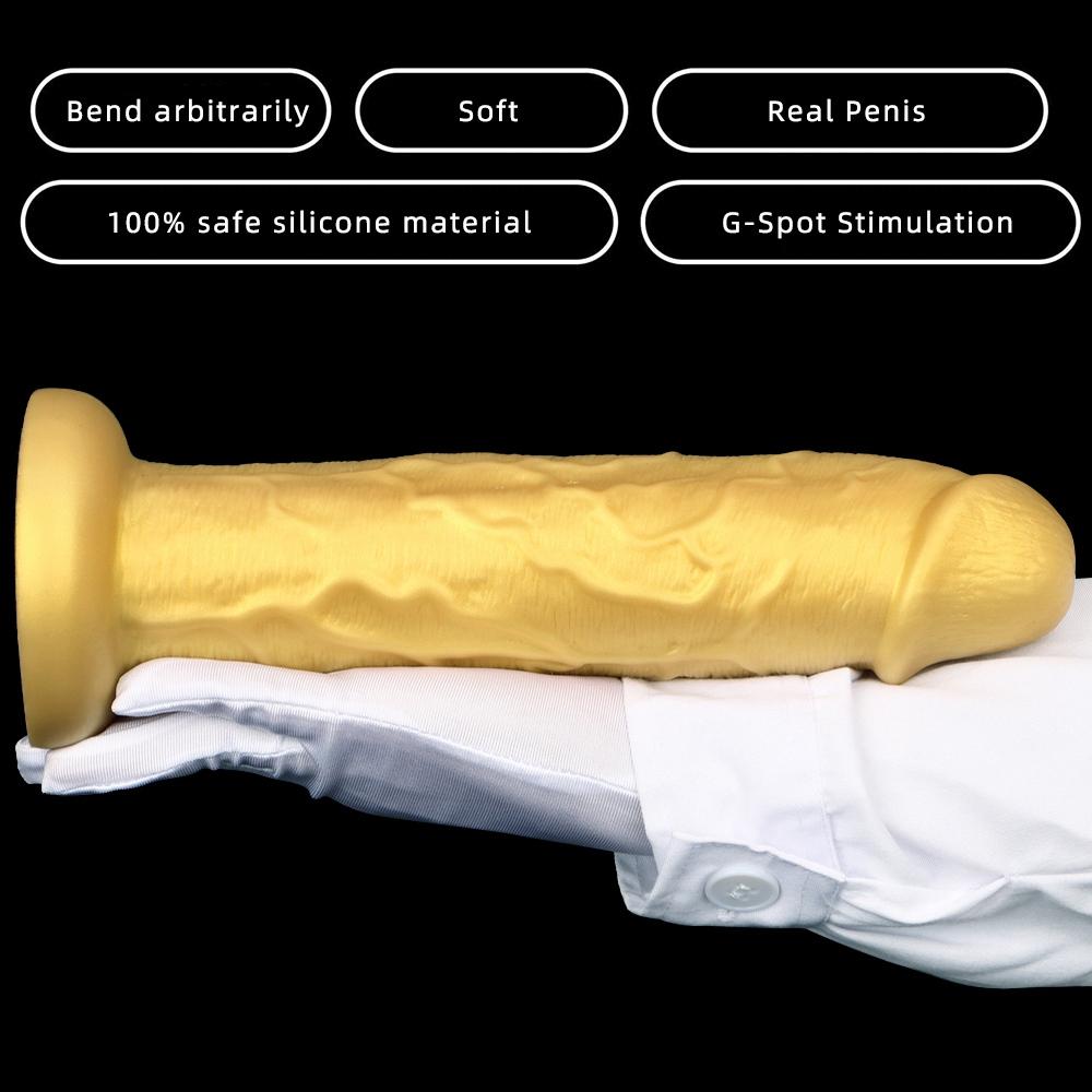 Weicher Golddildo Analplug Erotikspielzeug für Frauen Medizinisches Silikon Homosexuell Vaginalmasturbatoren Penis Großer Saugnapf Dick