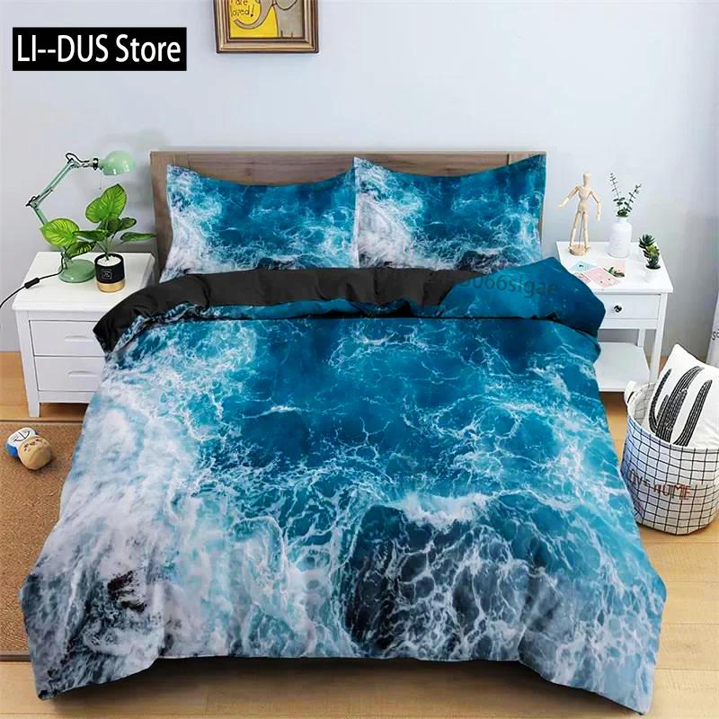 3D Oceaan Golven Beddengoed Set Queen Size Zacht Zomer Zee Strand Dekbedovertrek Set Hawaiiaans Tropische Print Dekbedovertrek Kussenslopen