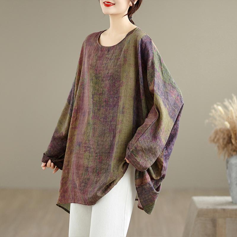 

DIMANAF 2025 Рубашки больших размеров Осень Новая футболка Женская Принт Свободная Повседневная Круглый вырез Топы Футболки Оверсайз One Size