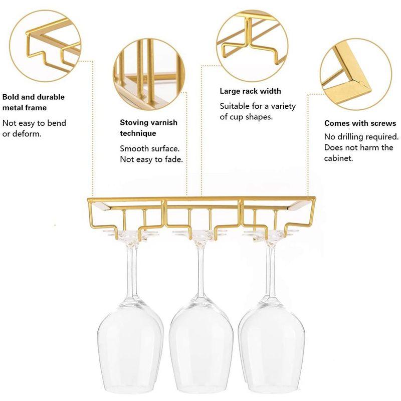 AEE2-3 Rows Wine Glass Rack Under Cabinet Stemware Holder Iron Wine Glass Organizer Glasses Storage Hanger For Bar Kitchen