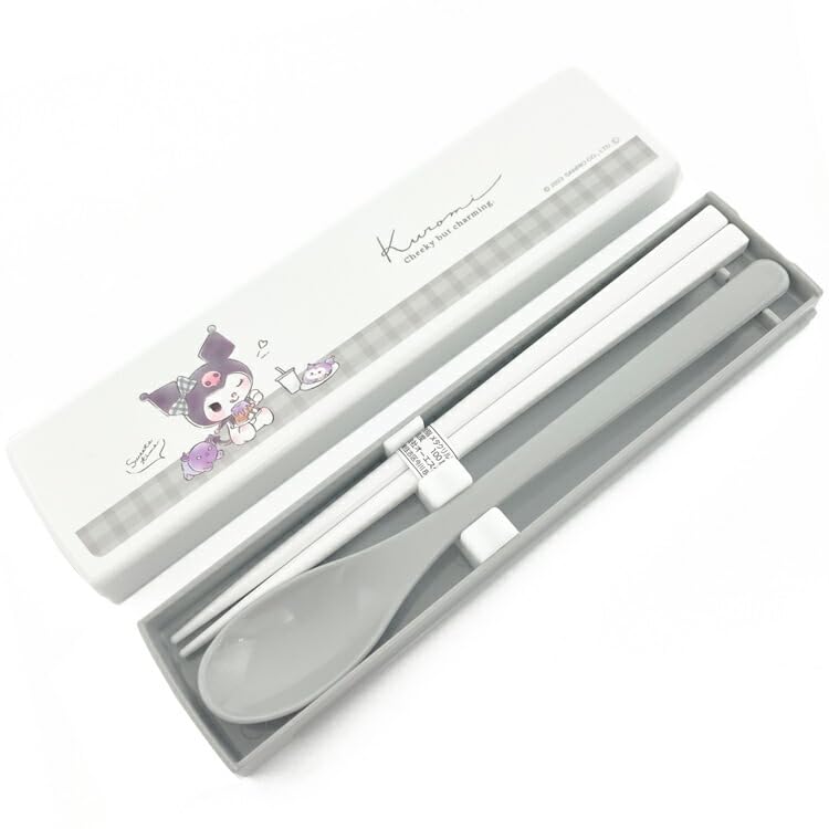 Kamio Japan Kuromi Twin Set Slide Type CUTE MODEL Sanrio Chopsticks Box Lunch Antibacterial Treatment Made In Japan 035767