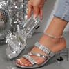 Pumps Mittelhoch Silber Sandalen Luxus Kristall Dekoration Slipper Damen 2025 Sommer Überkreuzte Riemen Gold Schuhe