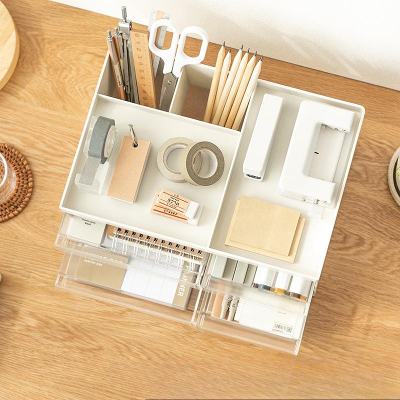 Desktop High Aesthetic Minimalist Storage Box, Large Capacity Dust-proof Plastic Pen Holder