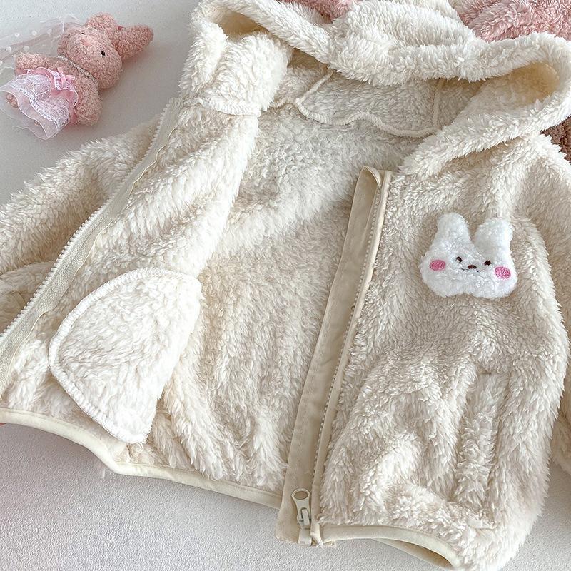 Plüsch Baby Mädchen Jungen Jacke Frühling Herbst Warm halten Reißverschluss Kapuze Oberbekleidung Niedlicher Hase Bär Säuglingsmantel Kinderkleidung