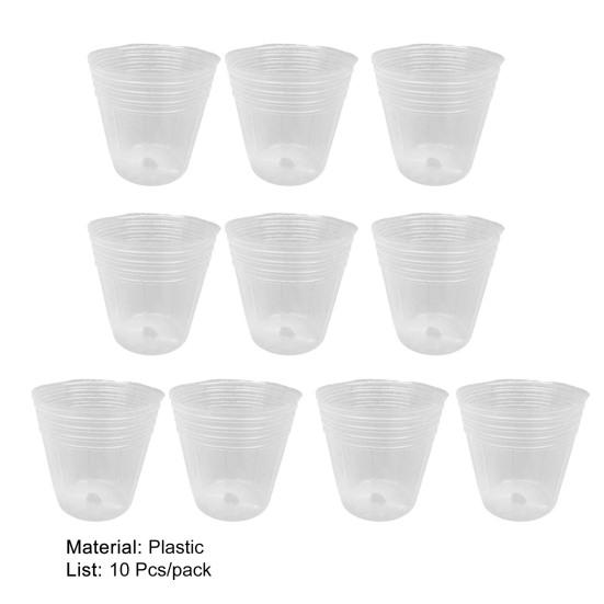 10Pcs/Set Sturdy Transparent Plant Grow Cup Plastic Practical Drainage Hole Plant Grow Pot for Home