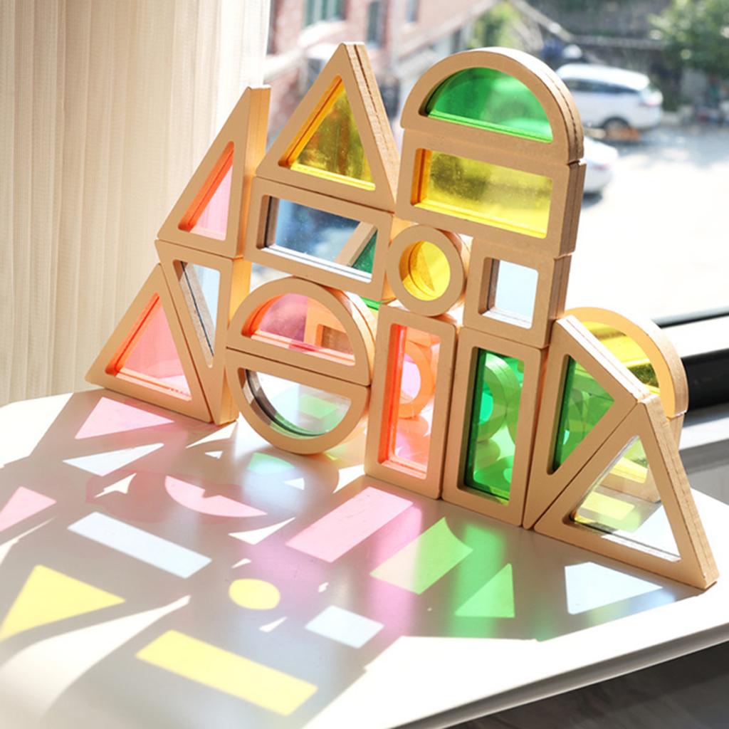 24Pcs Wooden Stacking Building Blocks Geometry Sensory Toy Colorful Color Early Learning Toy for Parent and Child Game