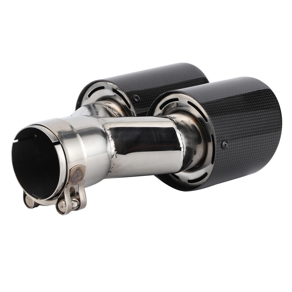 Glossy Carbon Fiber Tail Throat Exhaust End Y Shaped Dual Outlet Left Side Mounting Universal for