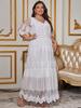 Plus Size V-neck Lace Short Sleeve Dress - Summer 2025 European and American Style