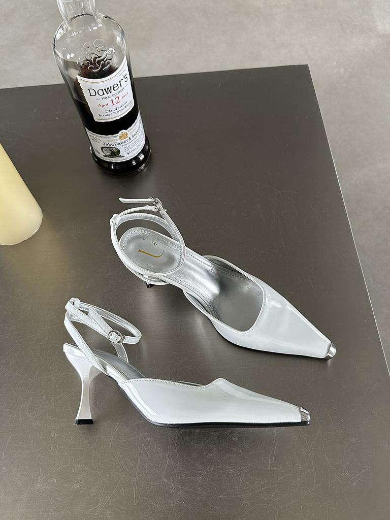 Fashion Pointed Toe Women Sandals Black Silver White Summer Dress Shoes Thin High Heels Ankle Strap Party Pumps Wedding Sexy Pumps 35-39
