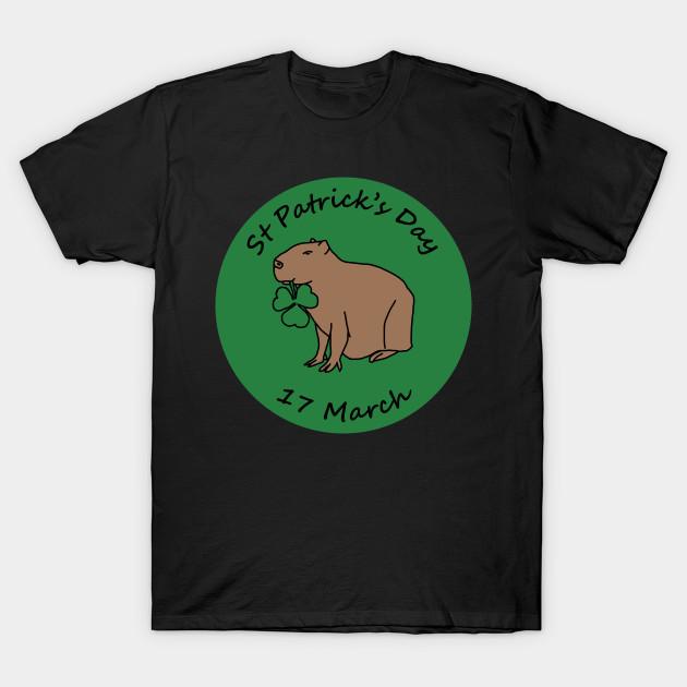 Men Black Print T-shirt St Patricks Day Capybara And Shamrock No-Cut Transfer Paper Print Cotton Tshirt 3XL