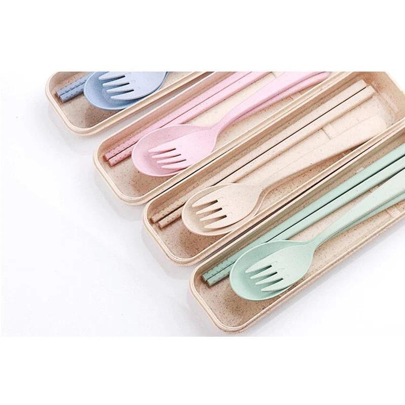 Cutlery Set Cute Portable Travel Adult Cutlery Wheat Straw Fork Camping Picnic Set Gift Child Office People Dinnerware