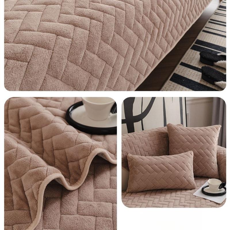 Milk fleece thickened sofa cushion autumn and winter one-piece anti-cat anti-cat scratch seat cushion cover