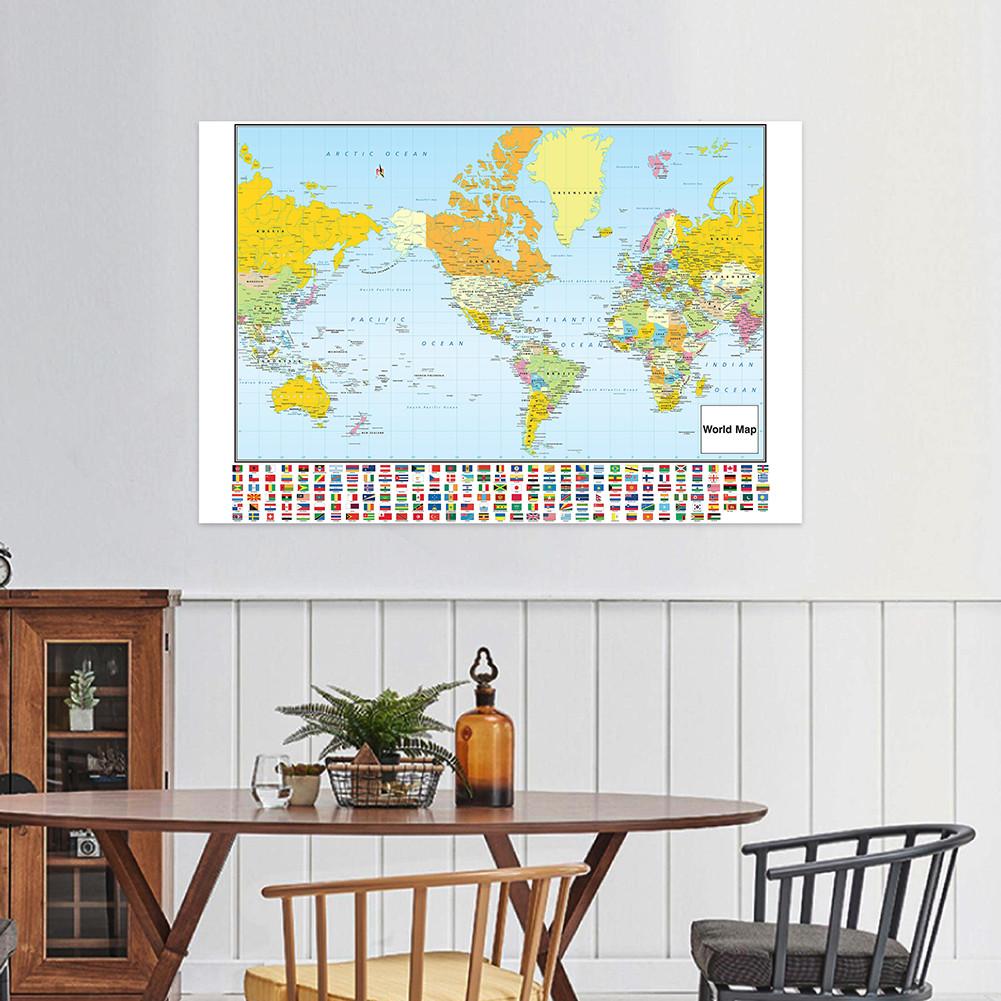 World Map Art with National Flags,Frameless,Wall Decor for Classroom,Office,Travel,Gift for Geography Enthusiasts,Graduation