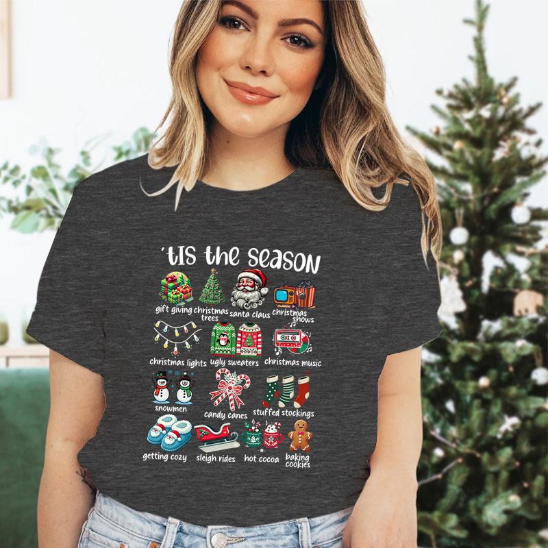 

Retro Christmas Season Design TShirts Clothing Women Christmas Print Short Sleeve Tshirt Tops Oversized Tshirt Women Clothing S
