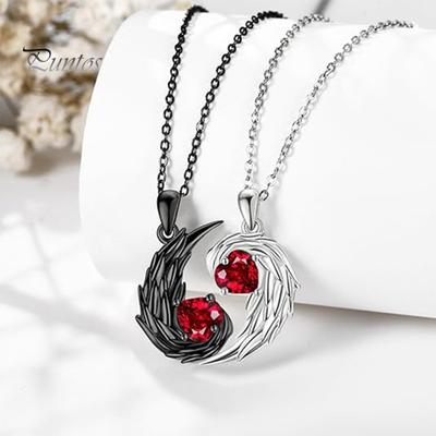 Tüy Çift Kolye Kırmızı Rhinestone Tüy Kolye Eşleşen Kolye Sevgililer Günü Takıları Kadınlar Erkekler İçin Hediyeler