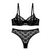 Sexy Sex Underwear Women's French Thin Transparent Lace Underwear Big Chest Small Anti-sagging Bra Set