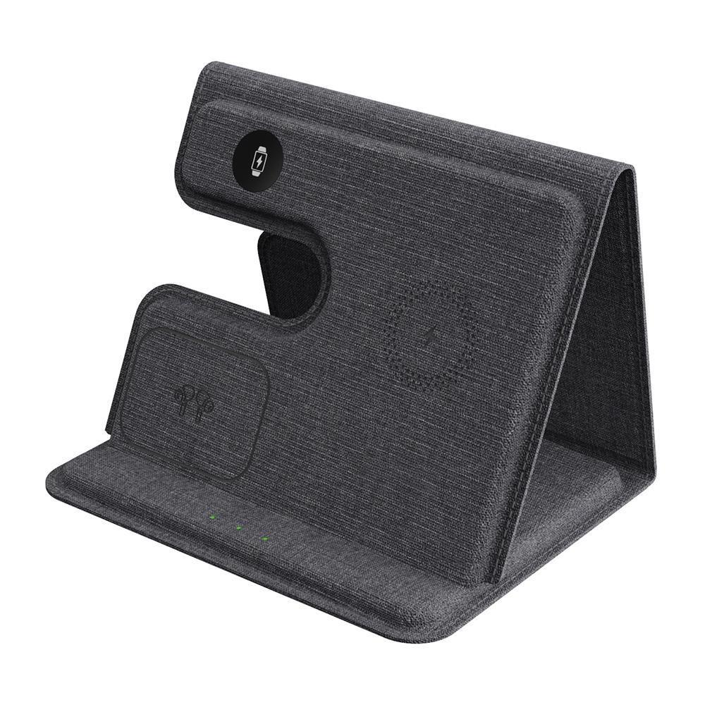 

GY-17AIR 3-in-1 PU Leather Foldable Wireless Charger Phone Watch Earphone Charging Stand