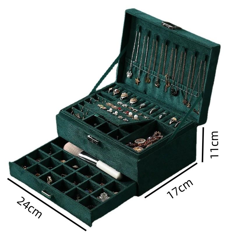 Green Velvet  Jewelry Storage Box for Women 2026 New High-end Exquisite Large Capacity Travel Jewelry Bag Jewelry Box Organizer