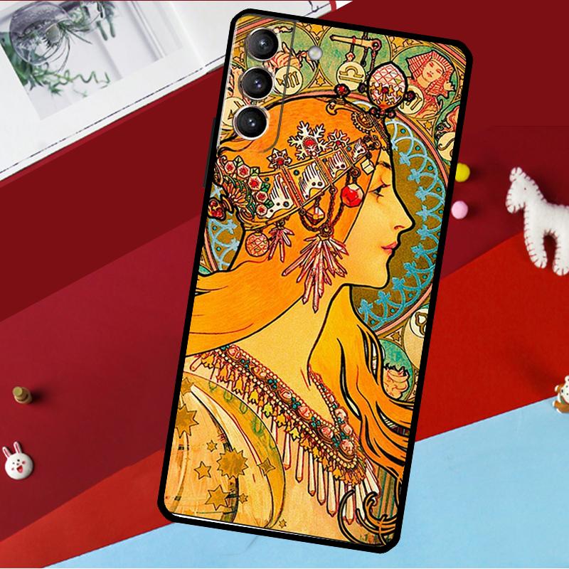 Alphonse Mucha Art Case For Samsung Galaxy S23 S22 S21 Ultra S20 FE S9 S10 Note 10 Plus Note 20 Ultra Cover