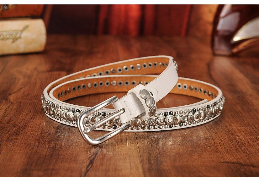 Ethnic Style Retro Rivet Leather Belt with Rhinestone Inlays for Women