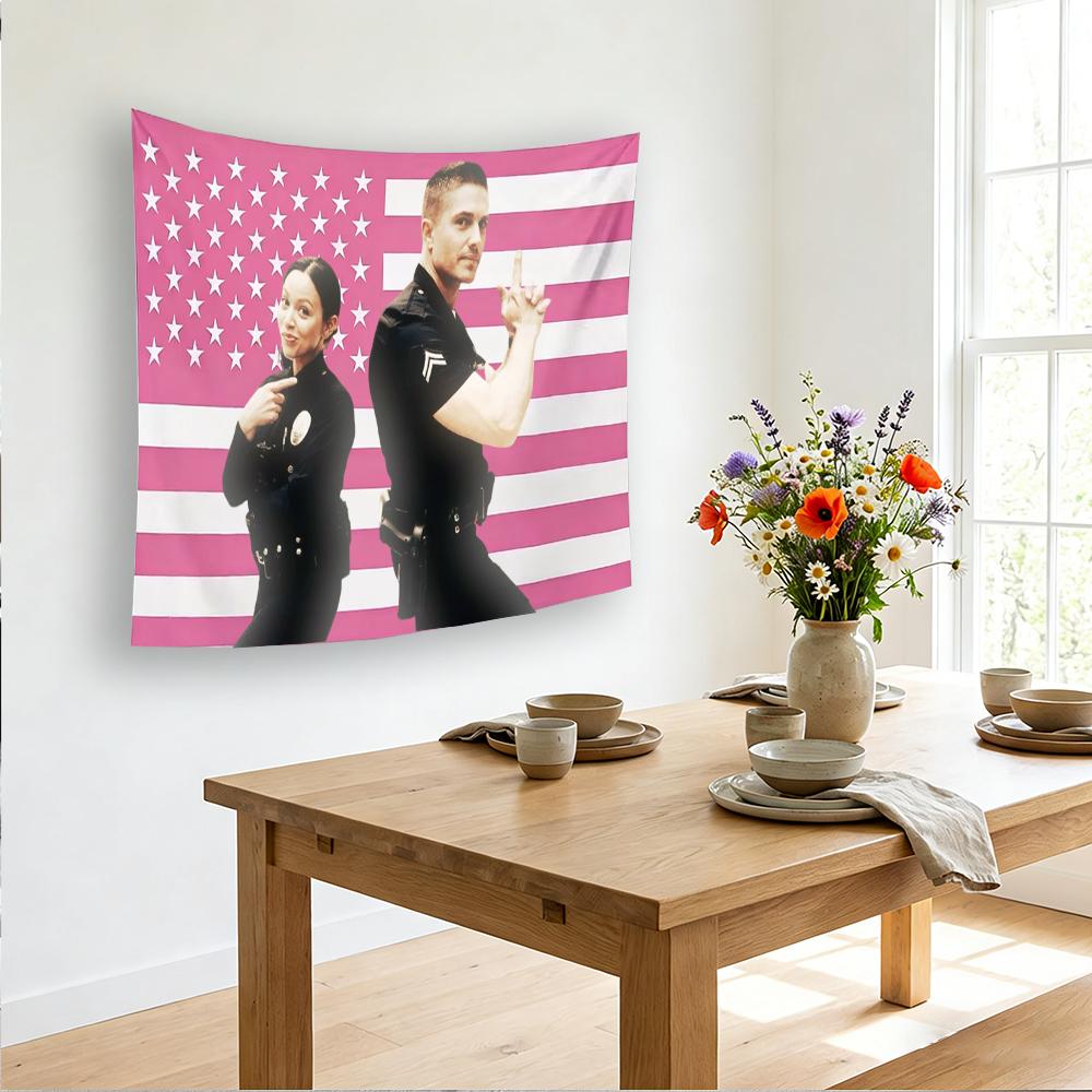 1PC The Rookie TV Show Tapestry Lucy Chen  Tim Bradford Print Pink American Flag Wall Hanging Art for Room Decor