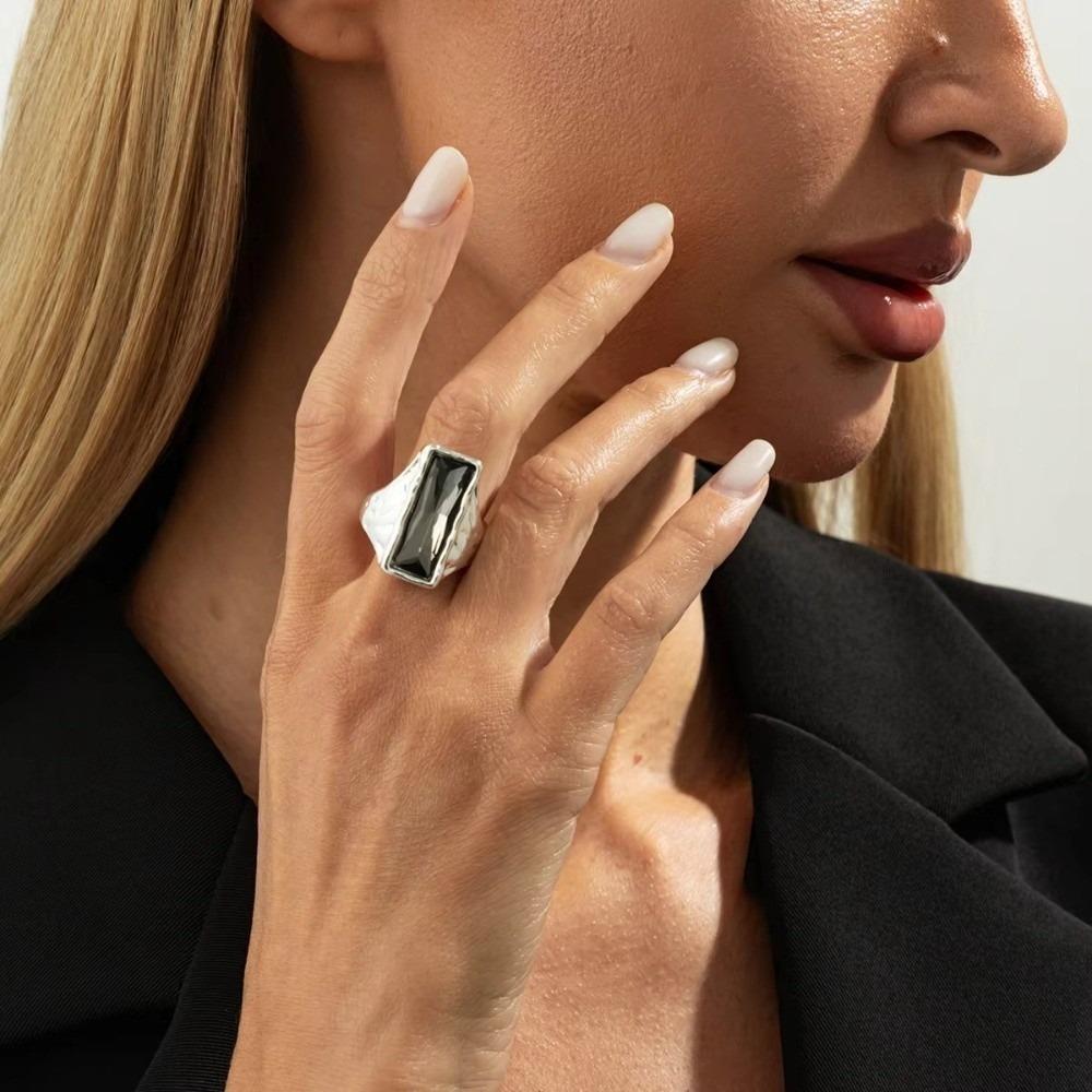 Grey Crystal Geometric Ring Goth Crystal Open Rings Fashion Accessory Finger Ring  Women