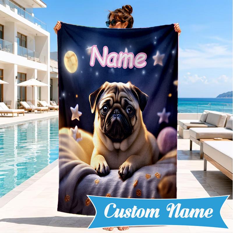 Custom Name Bulldog Comfortably Beach Towel Microfiber Beach Towel, Lightweight and Quick-Dry, for Summer Travel, Swimming Pool Gift