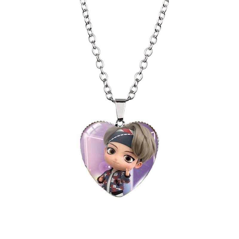 BTS Heart Necklace, Kpop Bangtan Boys 3D Cartoon Character Pendant, ARMY Fans Jewelry Gift