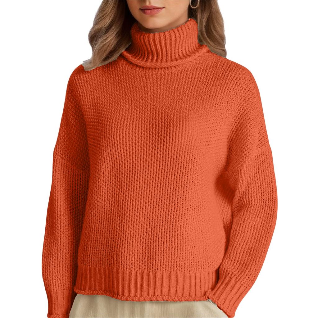 Damen Gestrickter Rollkragen Farbe Warmer Basisschicht Pullover