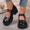 Women's Wide Width Mary Jane Pumps, Round Toe Single Buckle Platform Flats, Japanese JK Style Autumn Shoes for Women